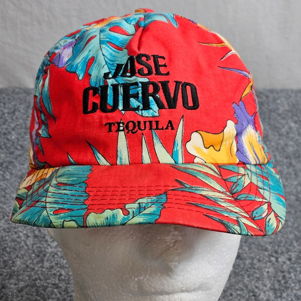 Vintage 90s Jose Cuervo Tequila Hat‎ Red Tropical Floral Cap Red Street Made USA